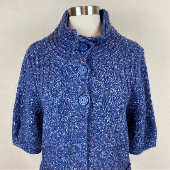 Express Blue Speckled Knit Button Down Sweater - Picture 2 of 11